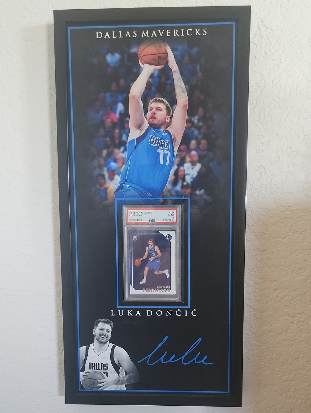 Dallas Mavericks Blue Luka Dončić Framed Wall Art W/ Graded Card